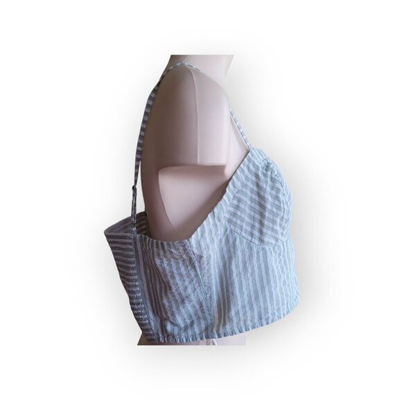 Anthropologie Mint Striped Smocked Crop Top Size L - Picture 7 of 12